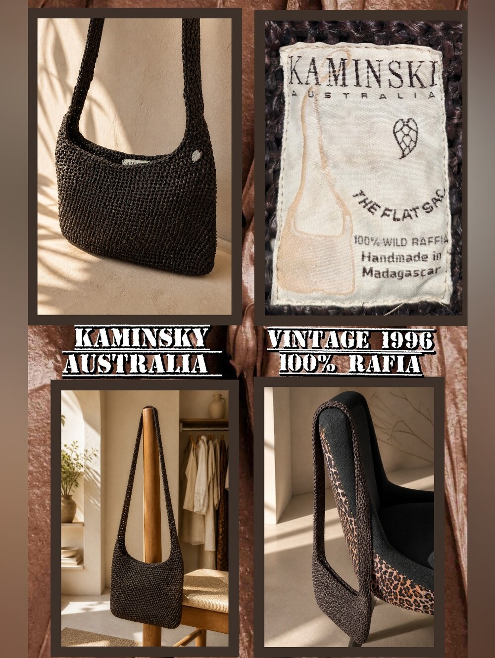 📣 Vintage Helen Kaminski '96👑 Chocolate Raffia Shoulder Iconic Rafia Flat Bag